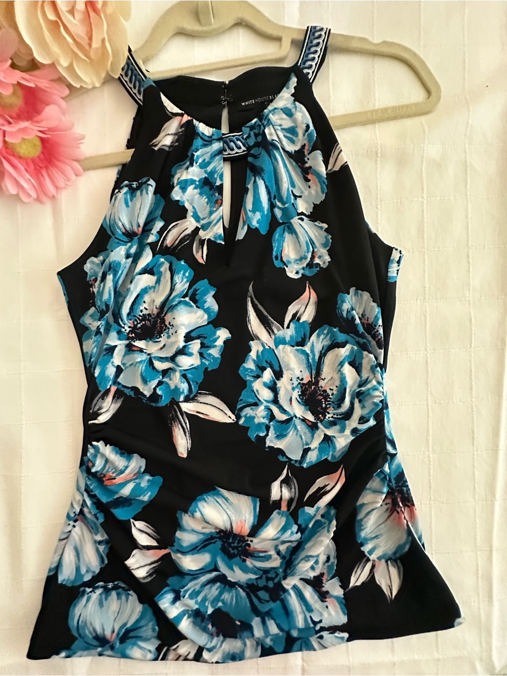 White House Black Market NWOT  Blue Floral Halter Top